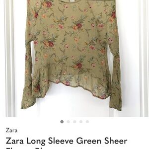 Zara Green Floral Sheer Blouse